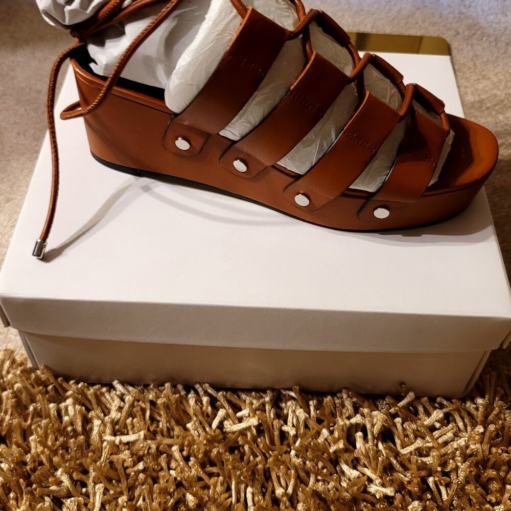 Rebecca Minkoff Iven Brown Strappy Wedge Leather Sandals – Size 9